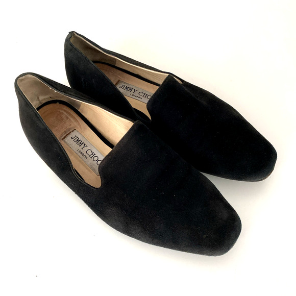 Jimmy Choo Jaida Black Suede Square Toe Smoking Slipper Flat Gold Heel 36 5.5 - Picture 4 of 16